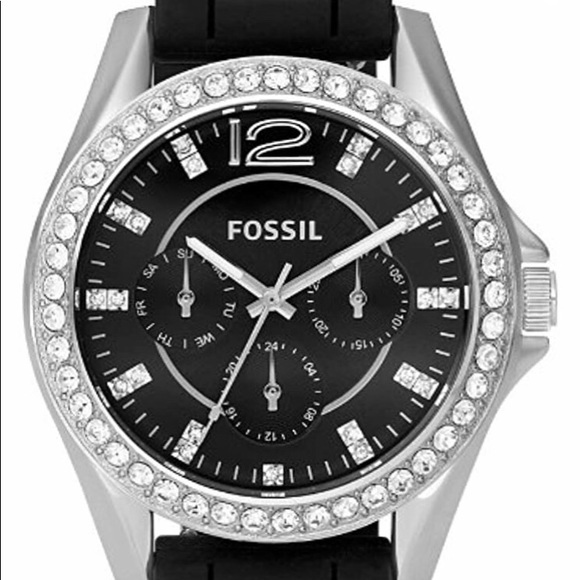 Fossil Black Silicone Band Glitz Analog Dial Watch - Picture 2 of 7